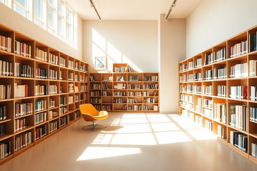 Sunlit minimalist library